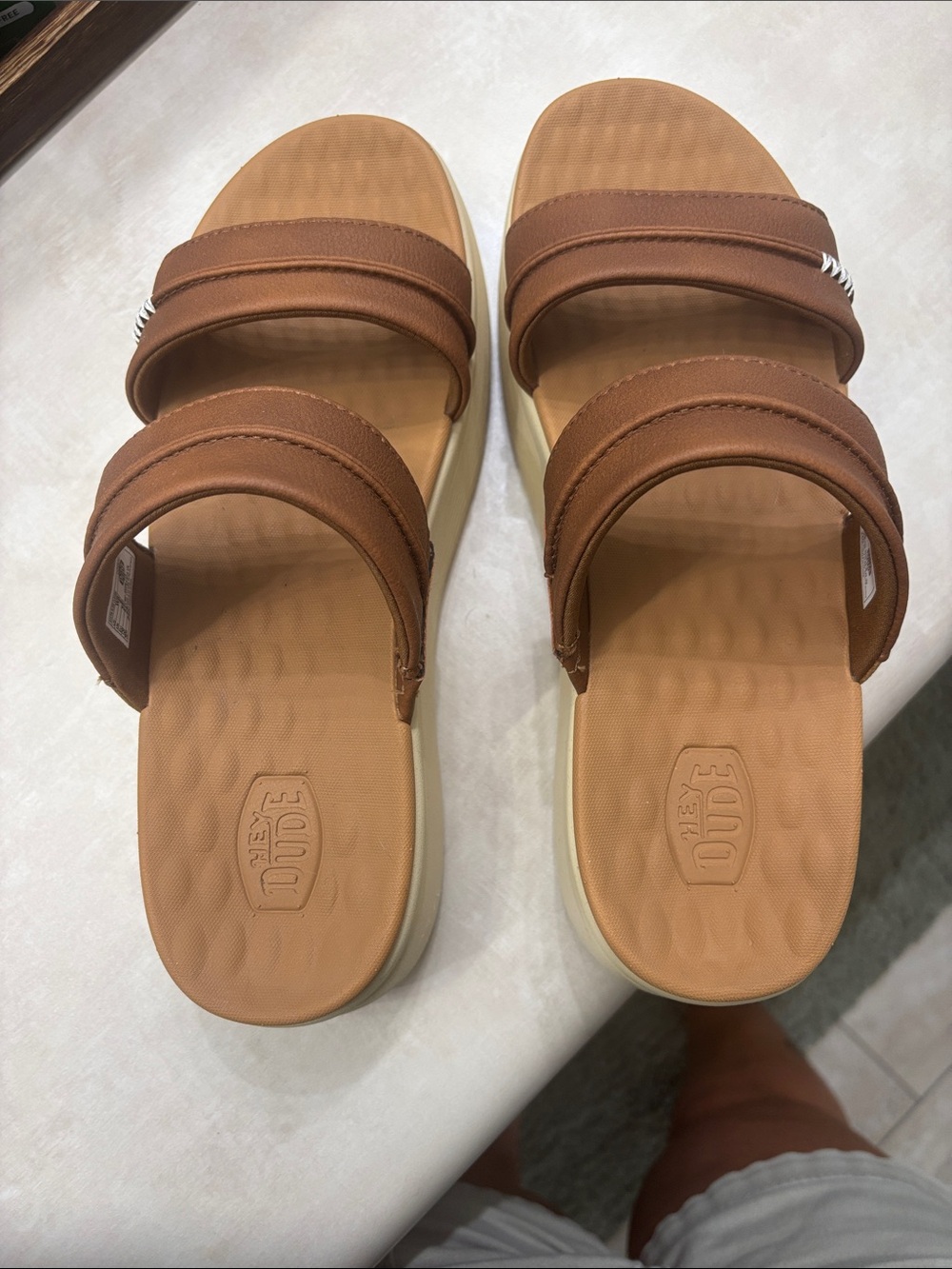 Hey Dude Women's Tan Platform Slide Sandals